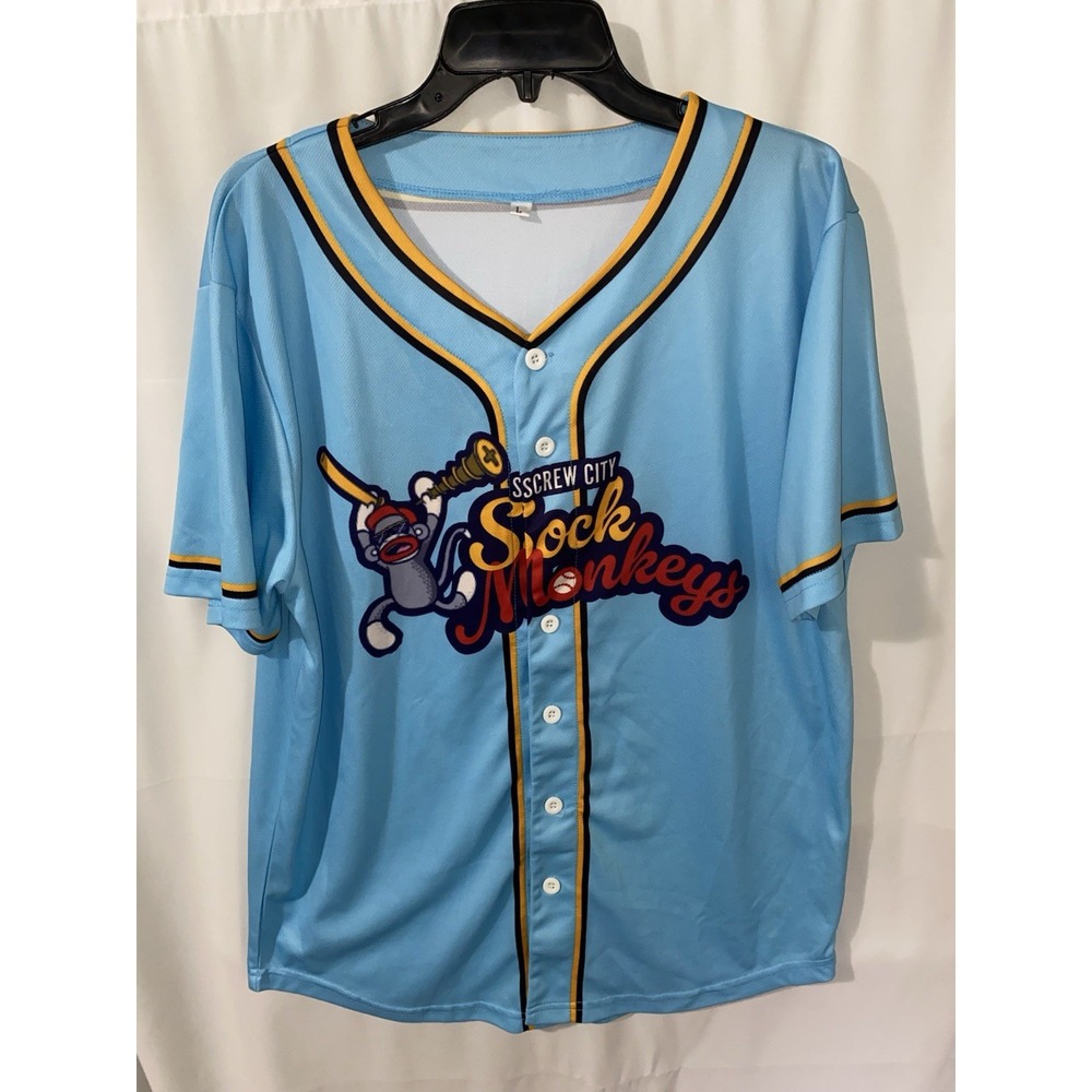 Screw City Sock Monkeys Rockford Rivets Baseball Jersey Large